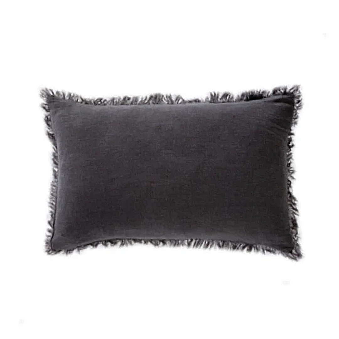 Ramie Fringed Lumbar Cushion - Charcoal